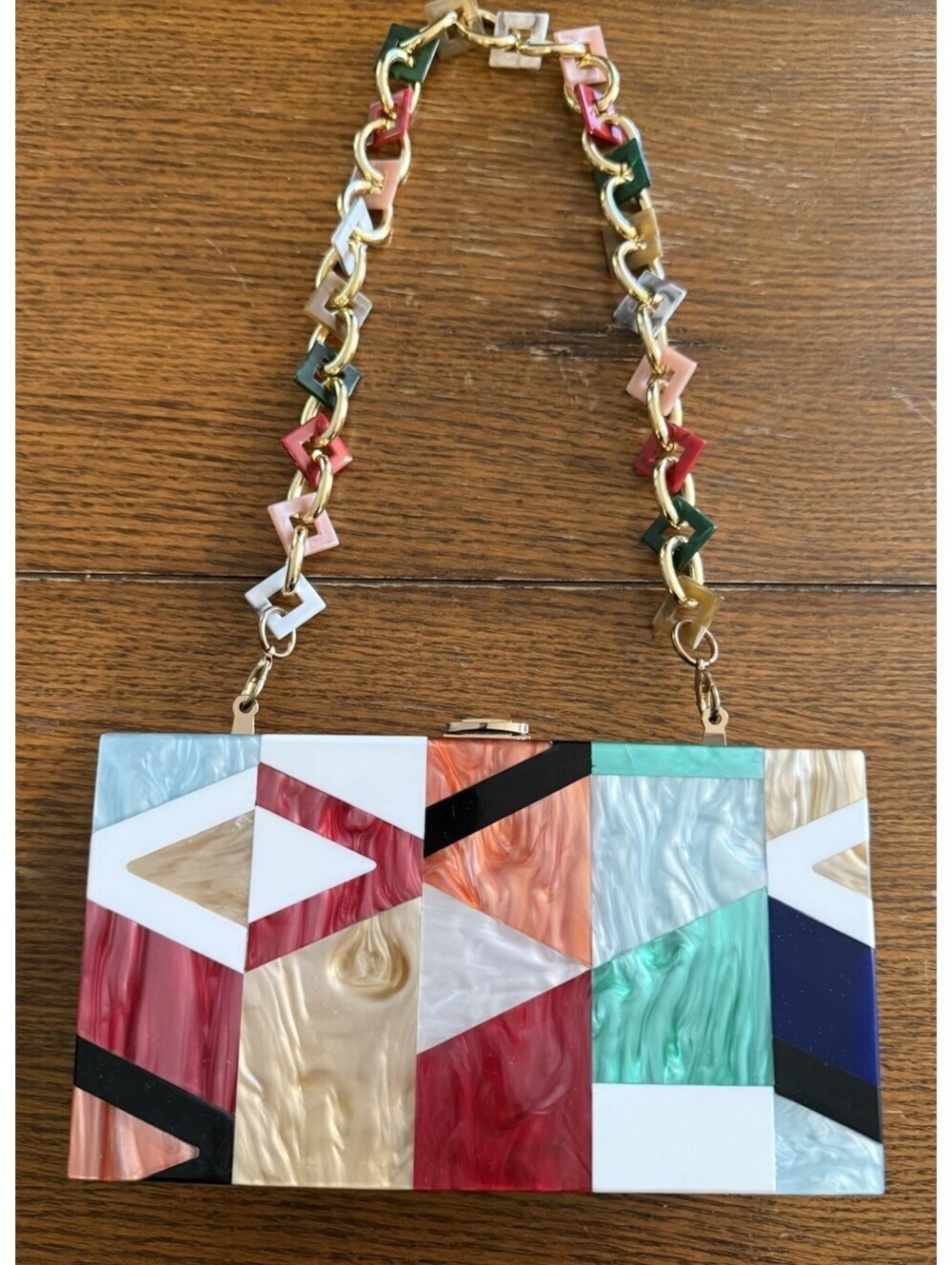 Geometric Acrylic Box Purse Multicolored Mosaic Hard Shell Statement Bag